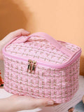 EG10305 Tweed Double Zip Cosmetic Bag - MiMi Wholesale