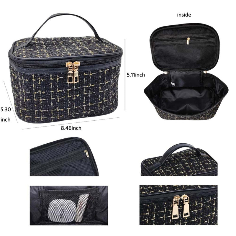 EG10305 Tweed Double Zip Cosmetic Bag - MiMi Wholesale