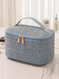 EG10305 Tweed Double Zip Cosmetic Bag - MiMi Wholesale