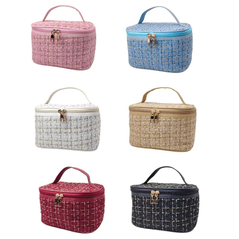 EG10305 Tweed Double Zip Cosmetic Bag - MiMi Wholesale