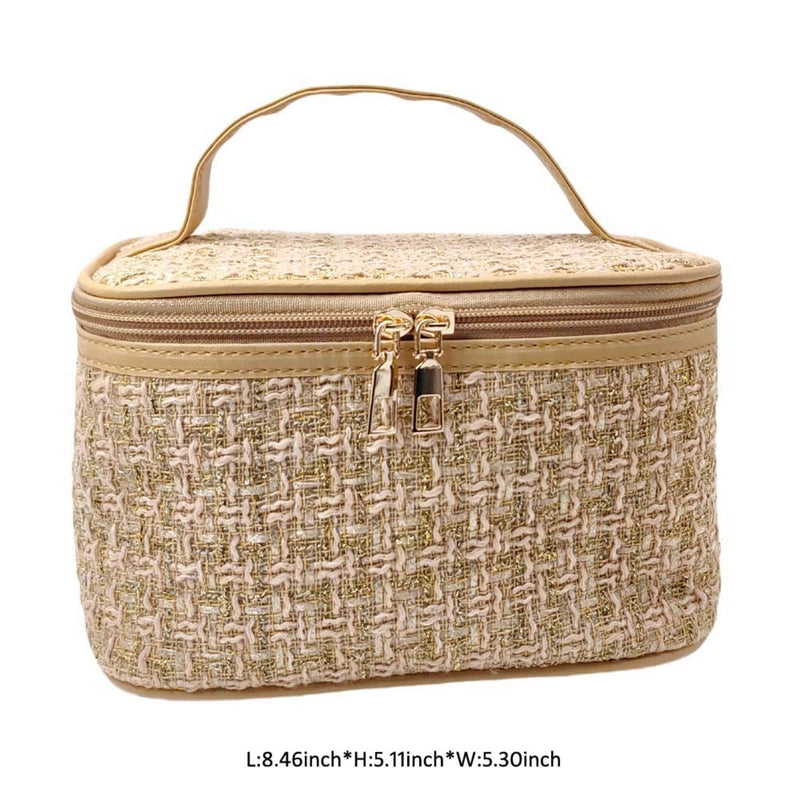 EG10305 Tweed Double Zip Cosmetic Bag - MiMi Wholesale