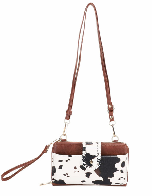 EJ60112C Cow Print Crossbody Wallet - MiMi Wholesale
