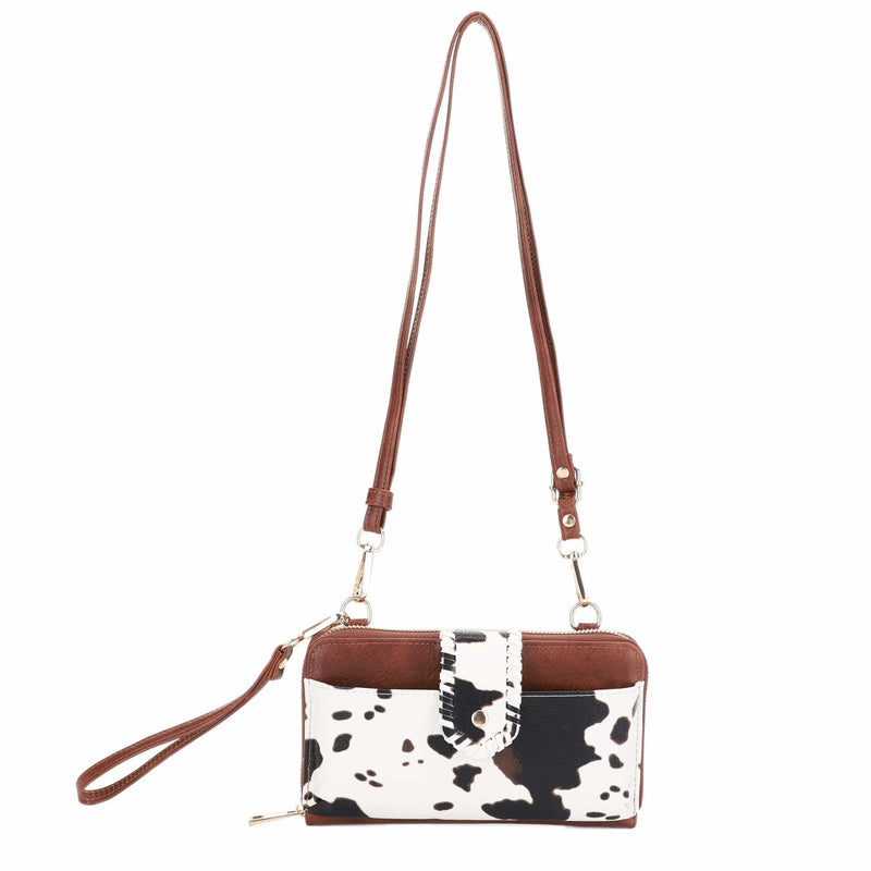 EJ60112C Cow Print Crossbody Wallet - MiMi Wholesale
