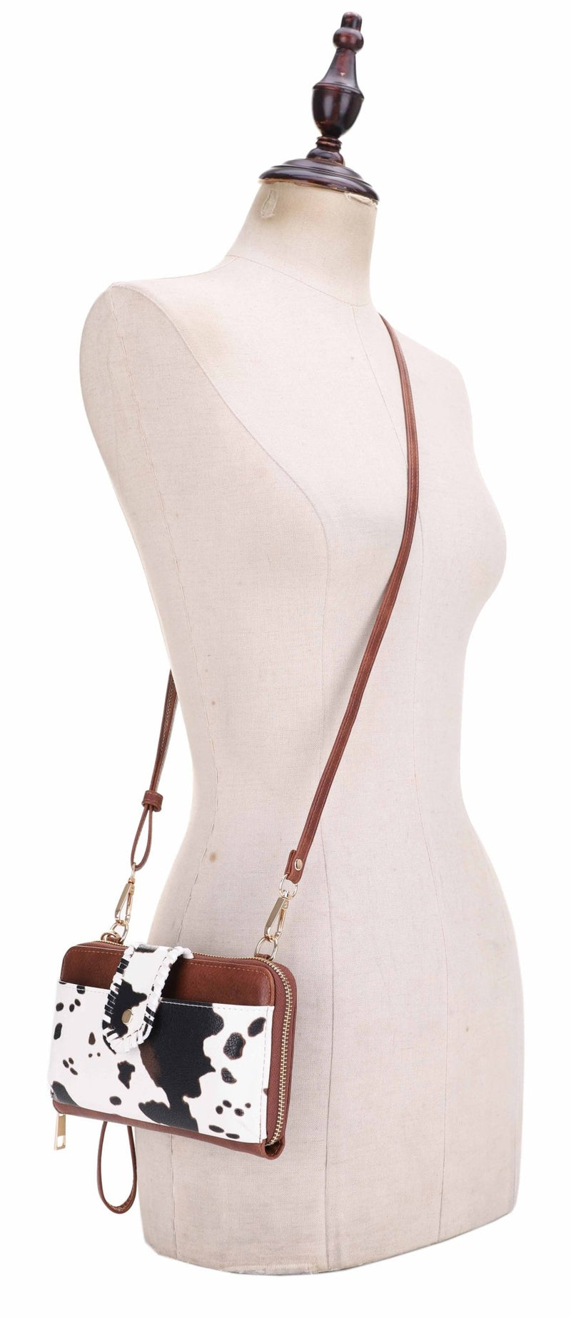 EJ60112C Cow Print Crossbody Wallet - MiMi Wholesale