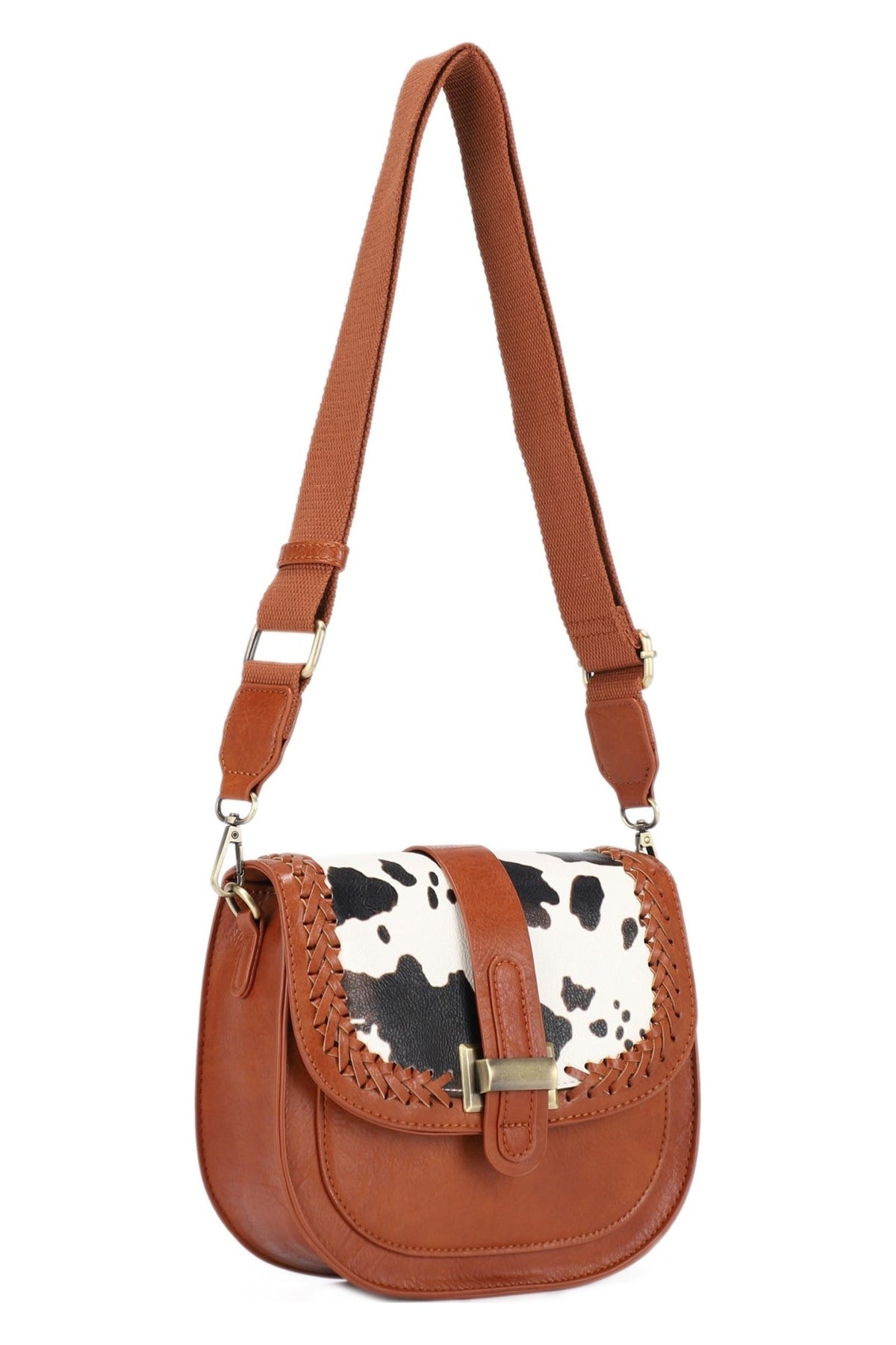 EJ60119-8C Clara Cow Print Saddle Crossbody Bag - MiMi Wholesale