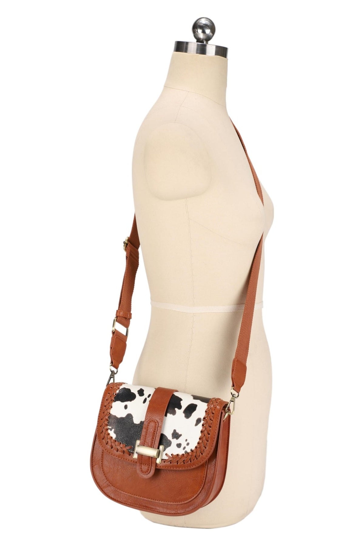 EJ60119-8C Clara Cow Print Saddle Crossbody Bag - MiMi Wholesale