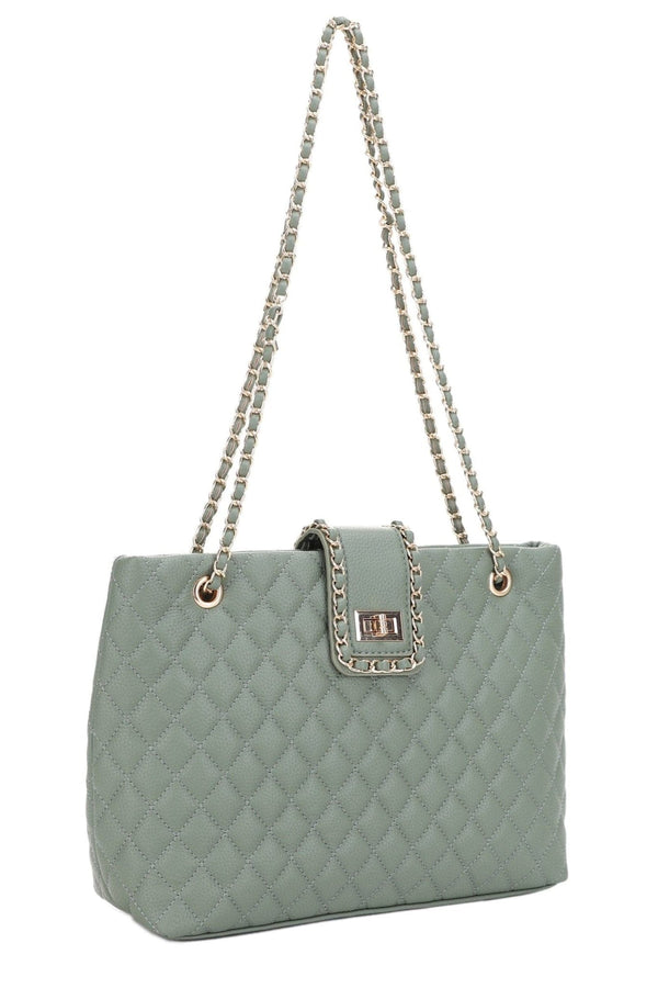 EJ60187 Quilted Tote Bag With Chain Strap - MiMi Wholesale