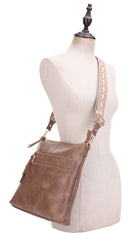 EJ60192 - 6 Yeni Double Front Zip Crossbody Bag With Guitar Strap - MiMi Wholesale