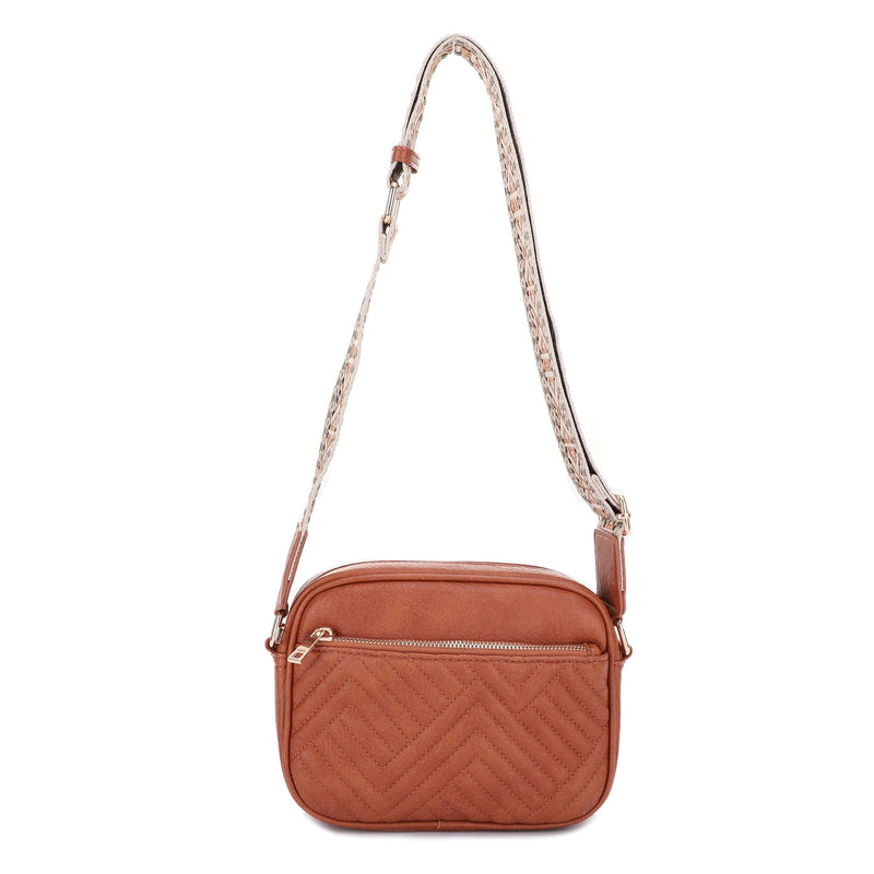 EJ60195 Two Tone Crossbody Bag With Guitar Strap - MiMi Wholesale