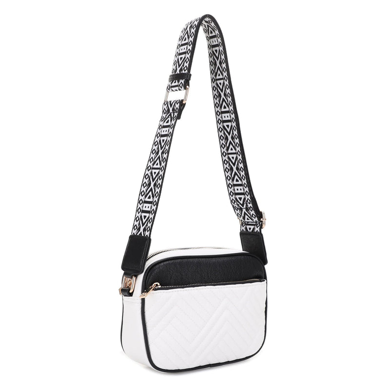 EJ60195 Two Tone Crossbody Bag With Guitar Strap - MiMi Wholesale