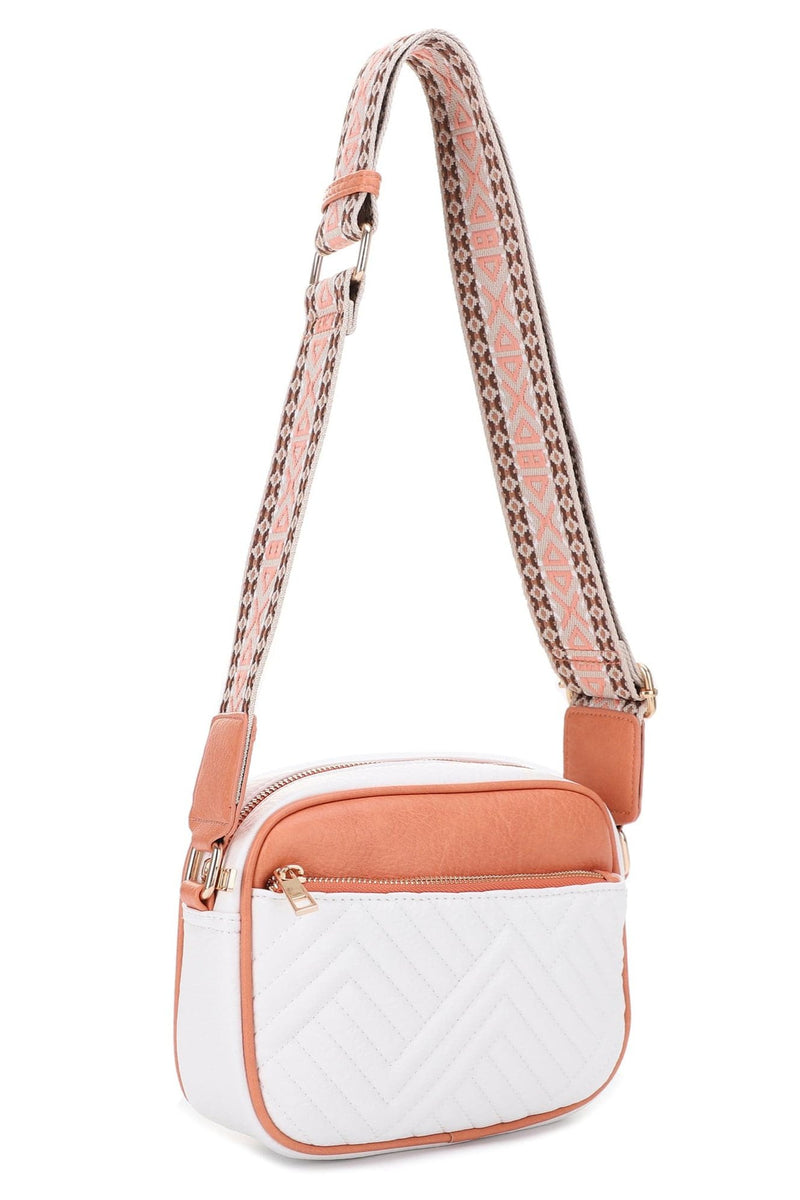 EJ60195 Two Tone Crossbody Bag With Guitar Strap - MiMi Wholesale