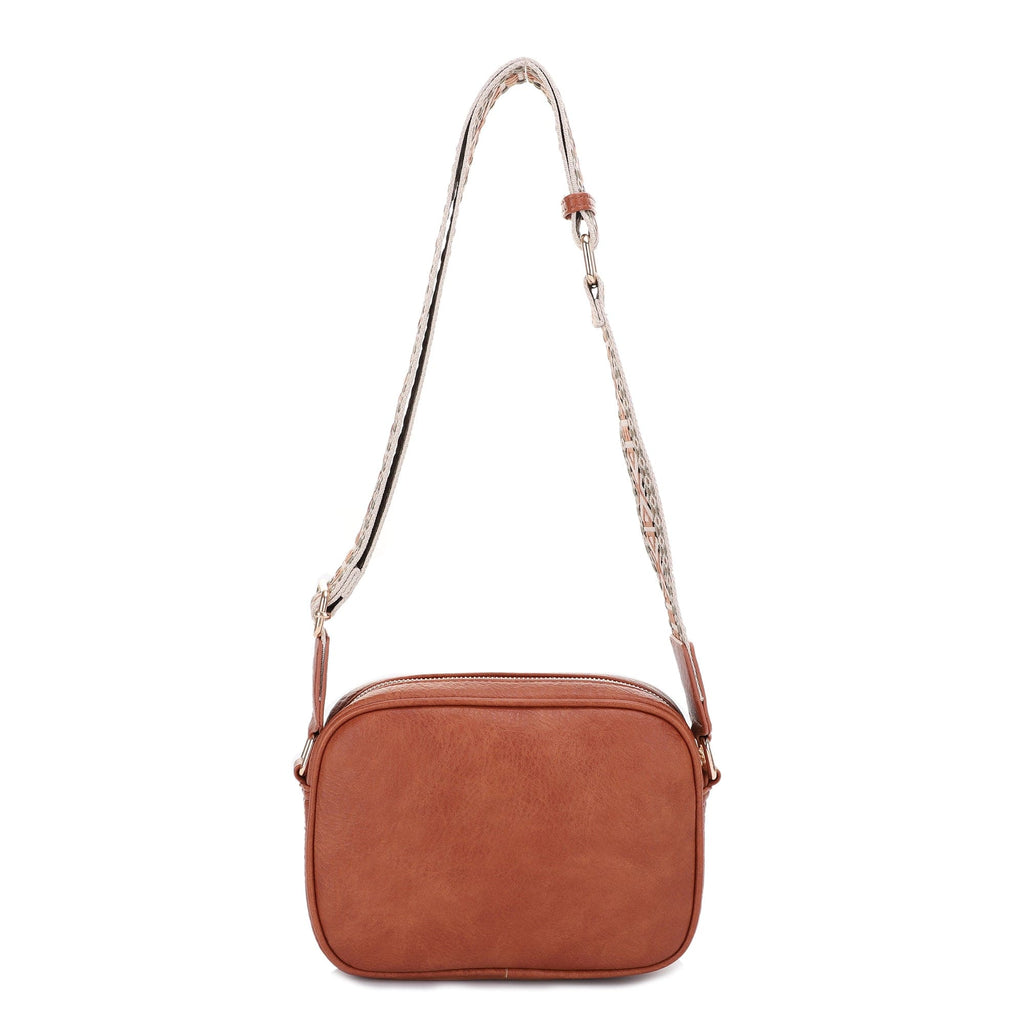 EJ60195 Two Tone Crossbody Bag With Guitar Strap