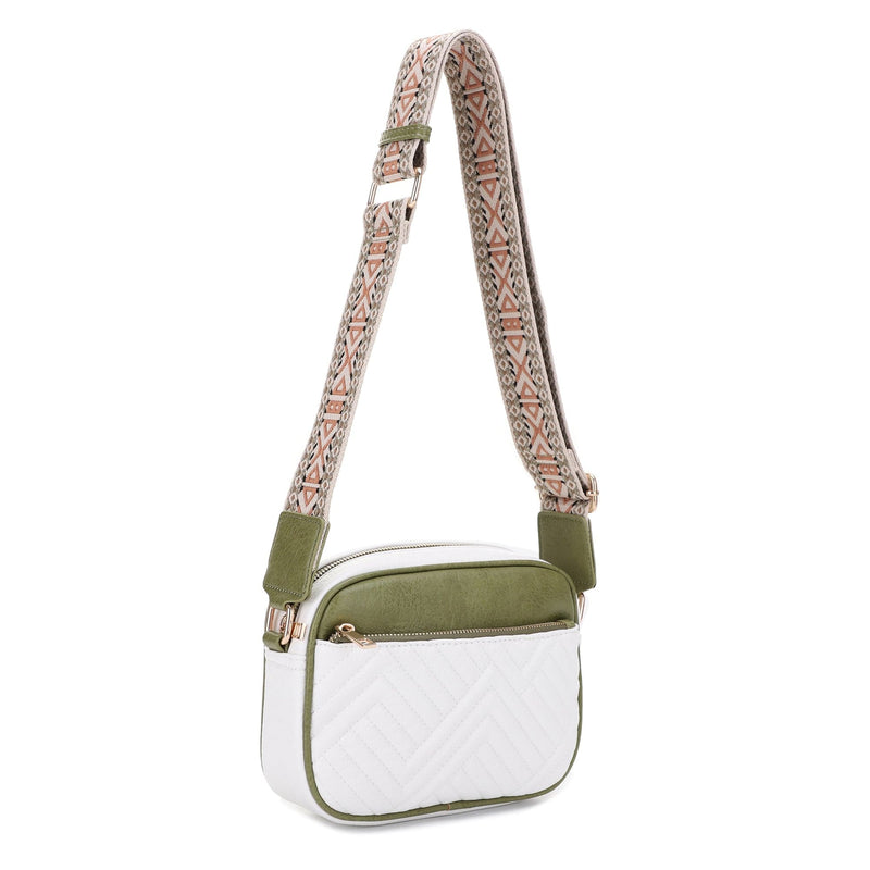 EJ60195 Two Tone Crossbody Bag With Guitar Strap - MiMi Wholesale