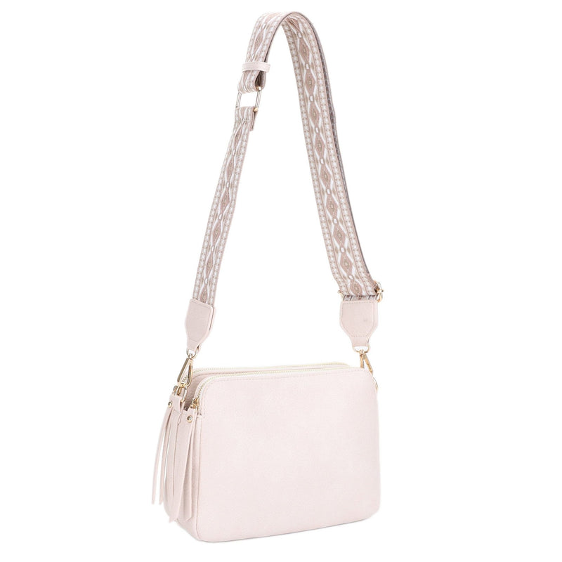 EJ60197 Mila 3 Compartment Crossbody Bag With Guitar Strap - MiMi Wholesale