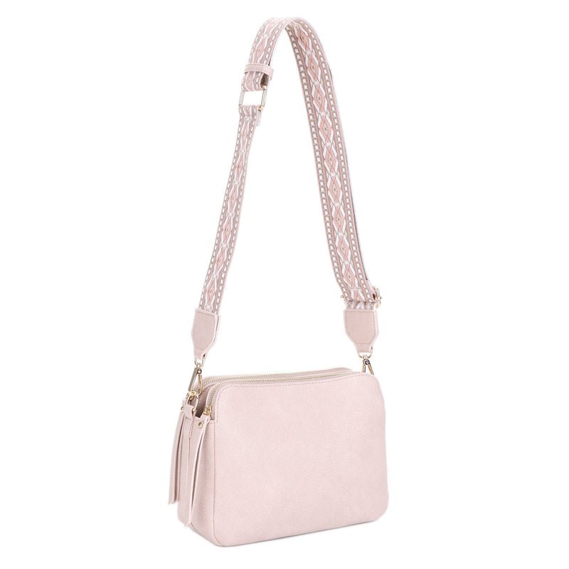 EJ60197 Mila 3 Compartment Crossbody Bag With Guitar Strap - MiMi Wholesale