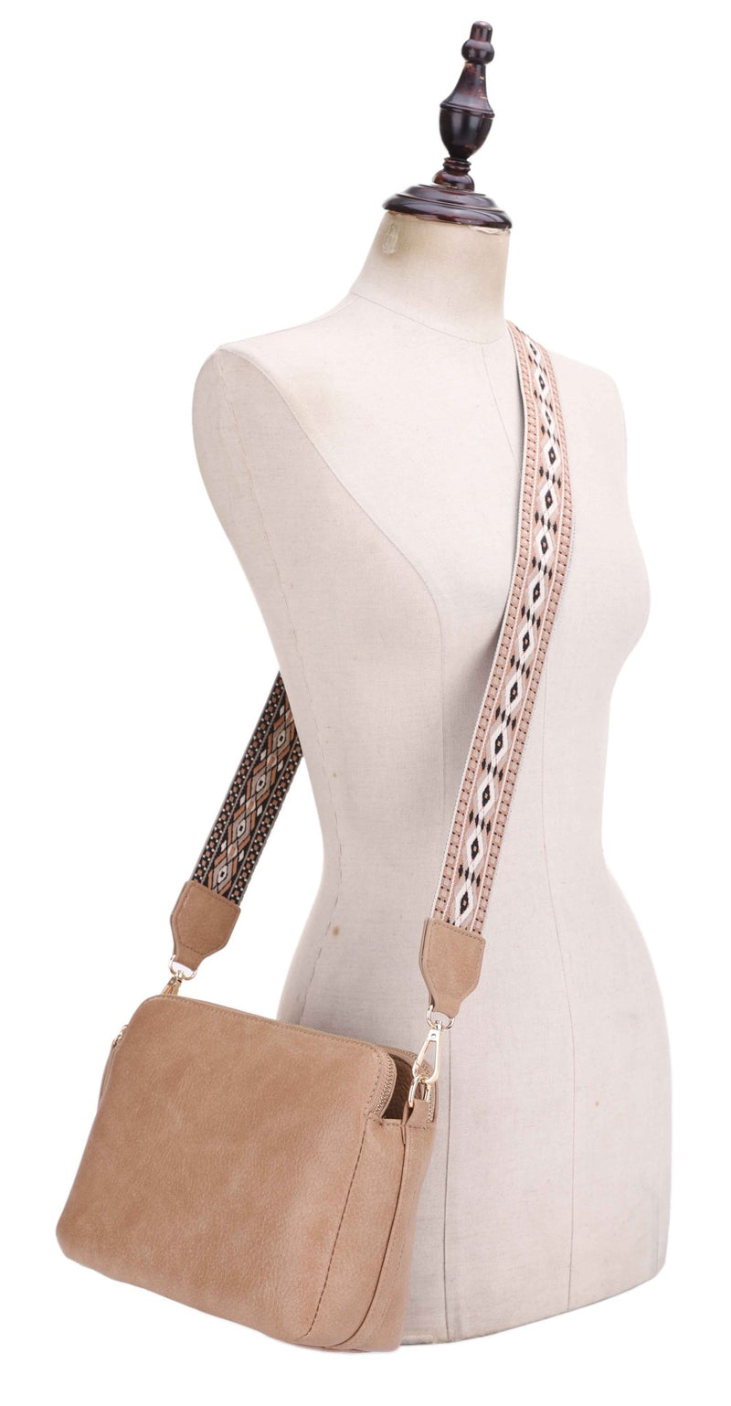 EJ60197 Mila 3 Compartment Crossbody Bag With Guitar Strap - MiMi Wholesale