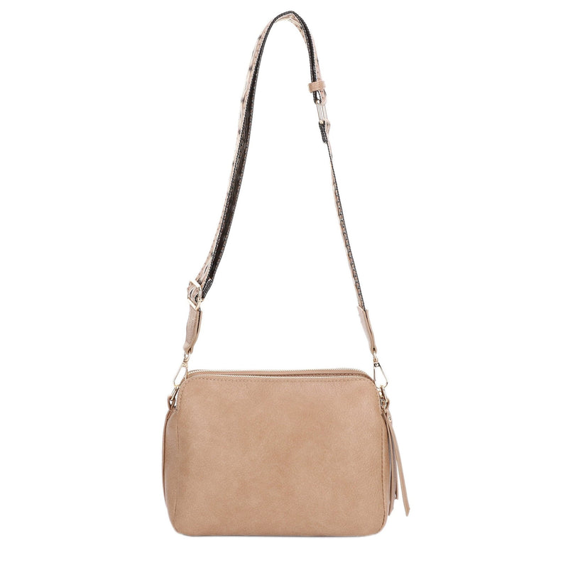 EJ60197 Mila 3 Compartment Crossbody Bag With Guitar Strap - MiMi Wholesale