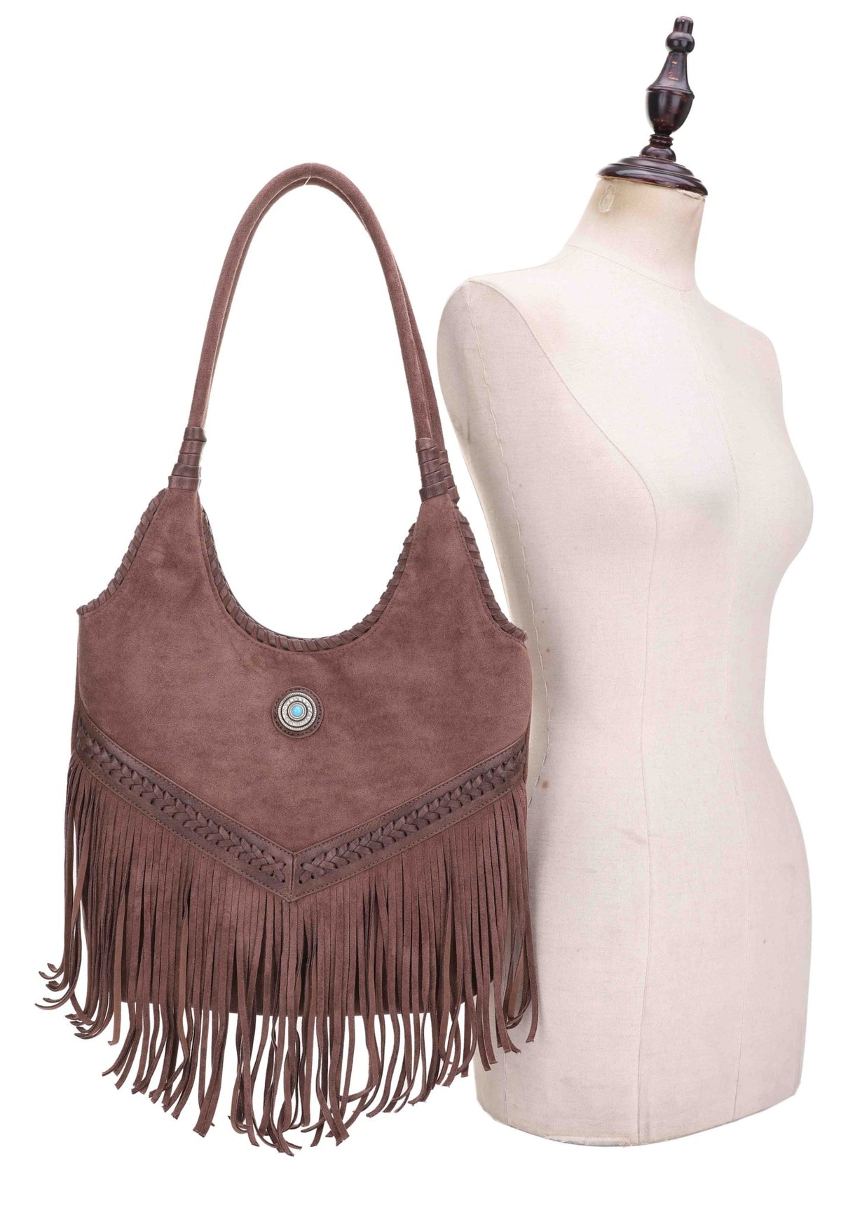 EJ60273SU Faux Suede Western Fringe Tote Bag - MiMi Wholesale