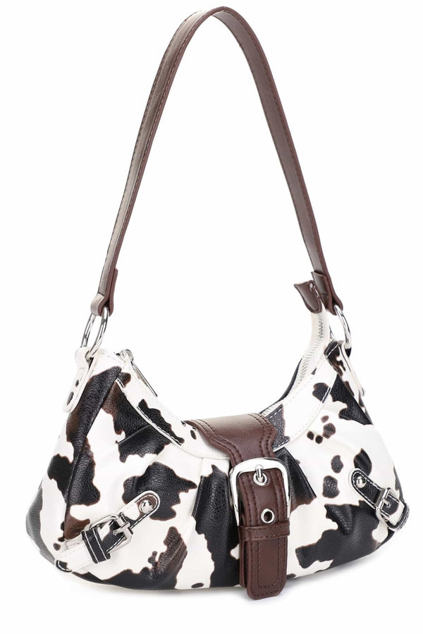 EJ60292C Buckle Baguette Cow Print Shoulder Bag - MiMi Wholesale