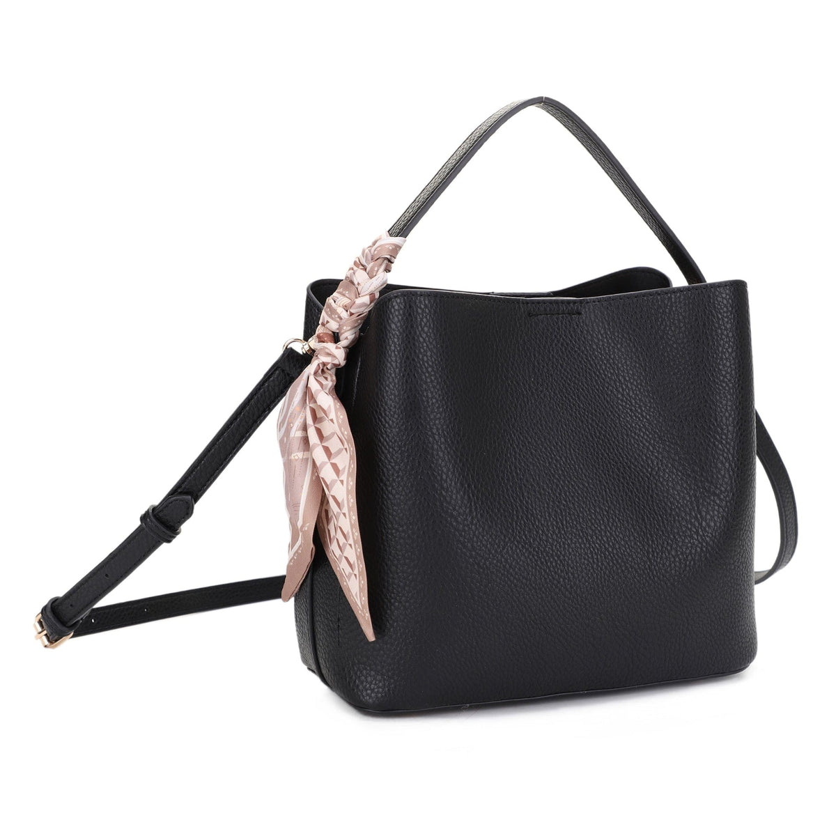 EJ60312 - 6 Shia Bucket/Crossbody Bag With Scarf - MiMi Wholesale