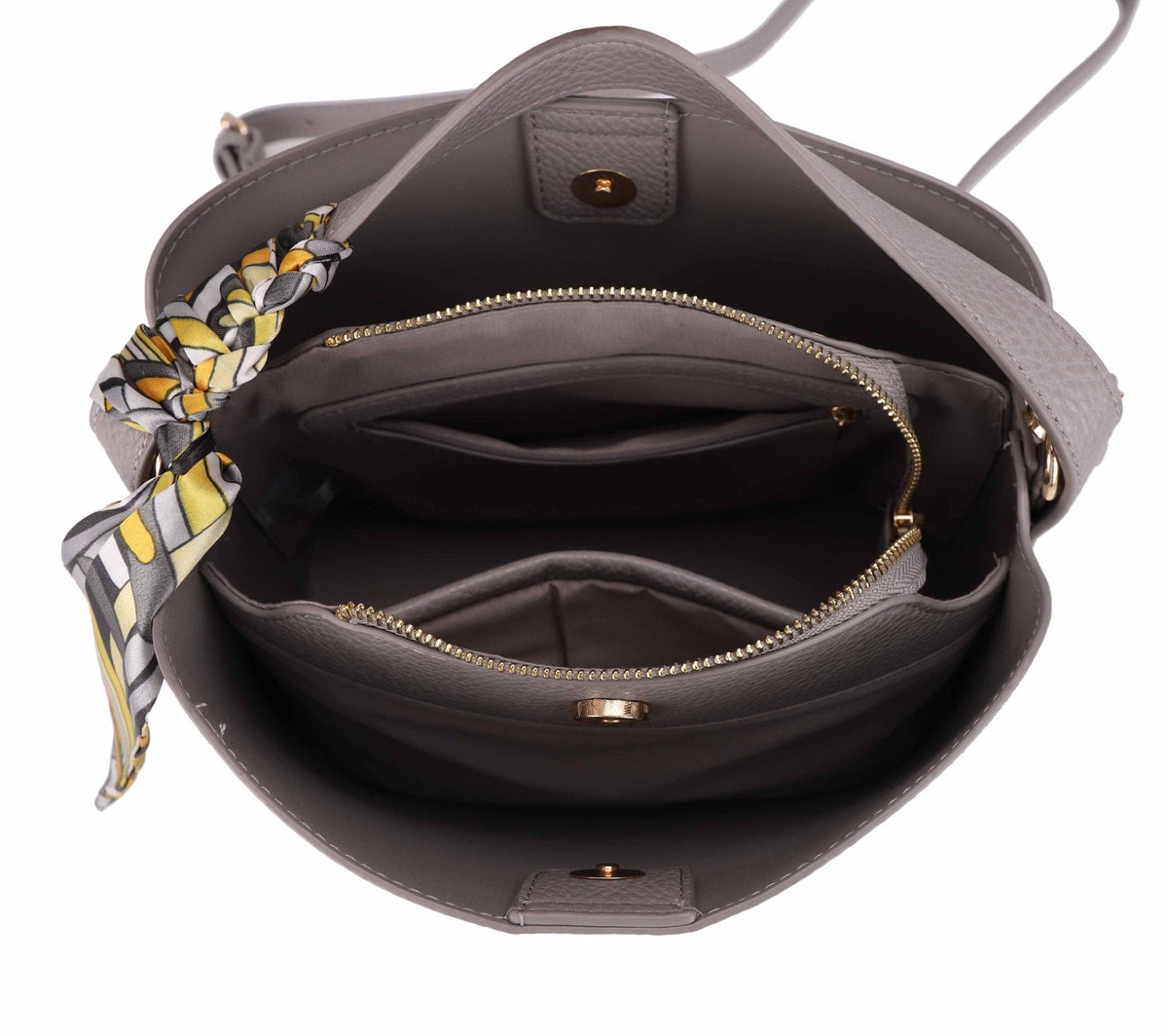 EJ60312 - 6 Shia Bucket/Crossbody Bag With Scarf - MiMi Wholesale