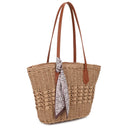 EJ60420 Penelope Straw Tote Bag With Scarf - MiMi Wholesale