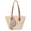 EJ60420 Penelope Straw Tote Bag With Scarf - MiMi Wholesale