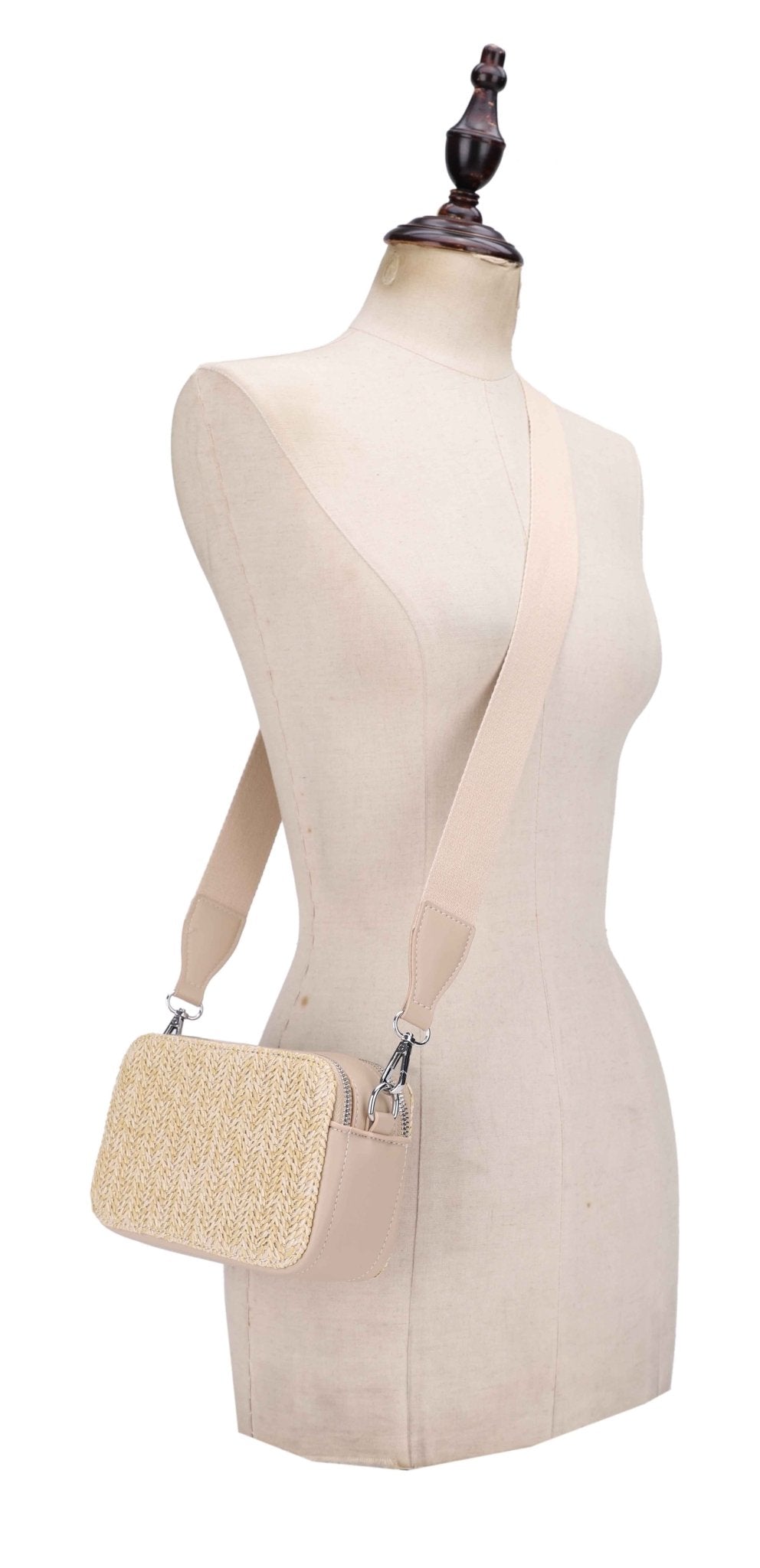EJ60439 Jeena Two Tone Straw Crossbody Bag - MiMi Wholesale