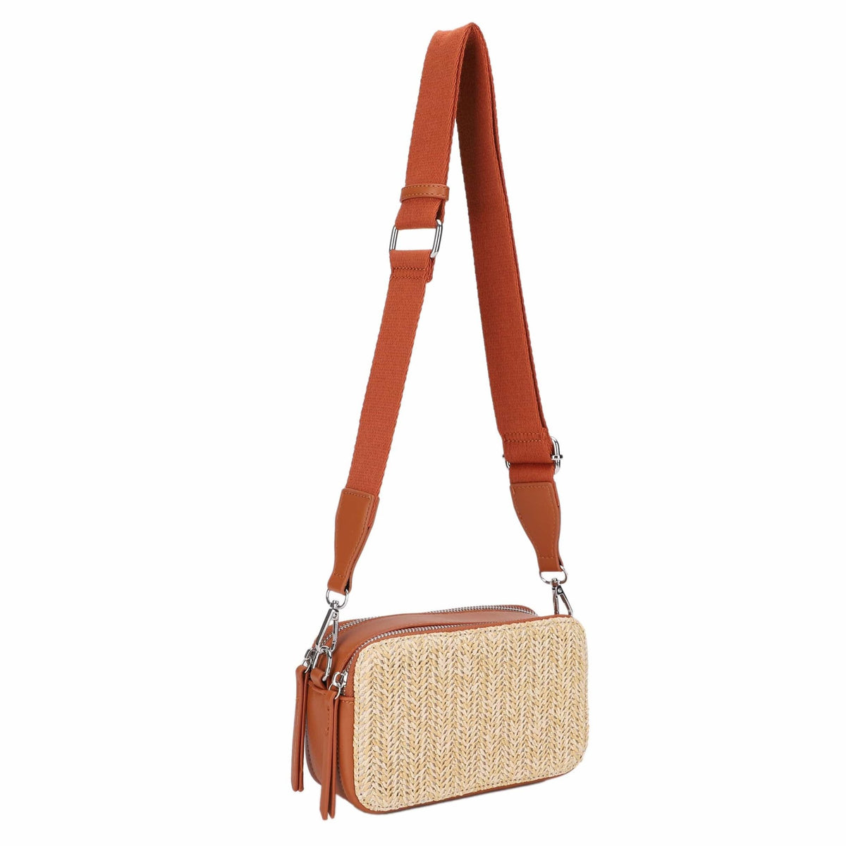 EJ60439 Jeena Two Tone Straw Crossbody Bag - MiMi Wholesale