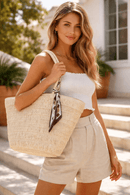 EJ60444 Hayden Straw Tote With Scarf - MiMi Wholesale