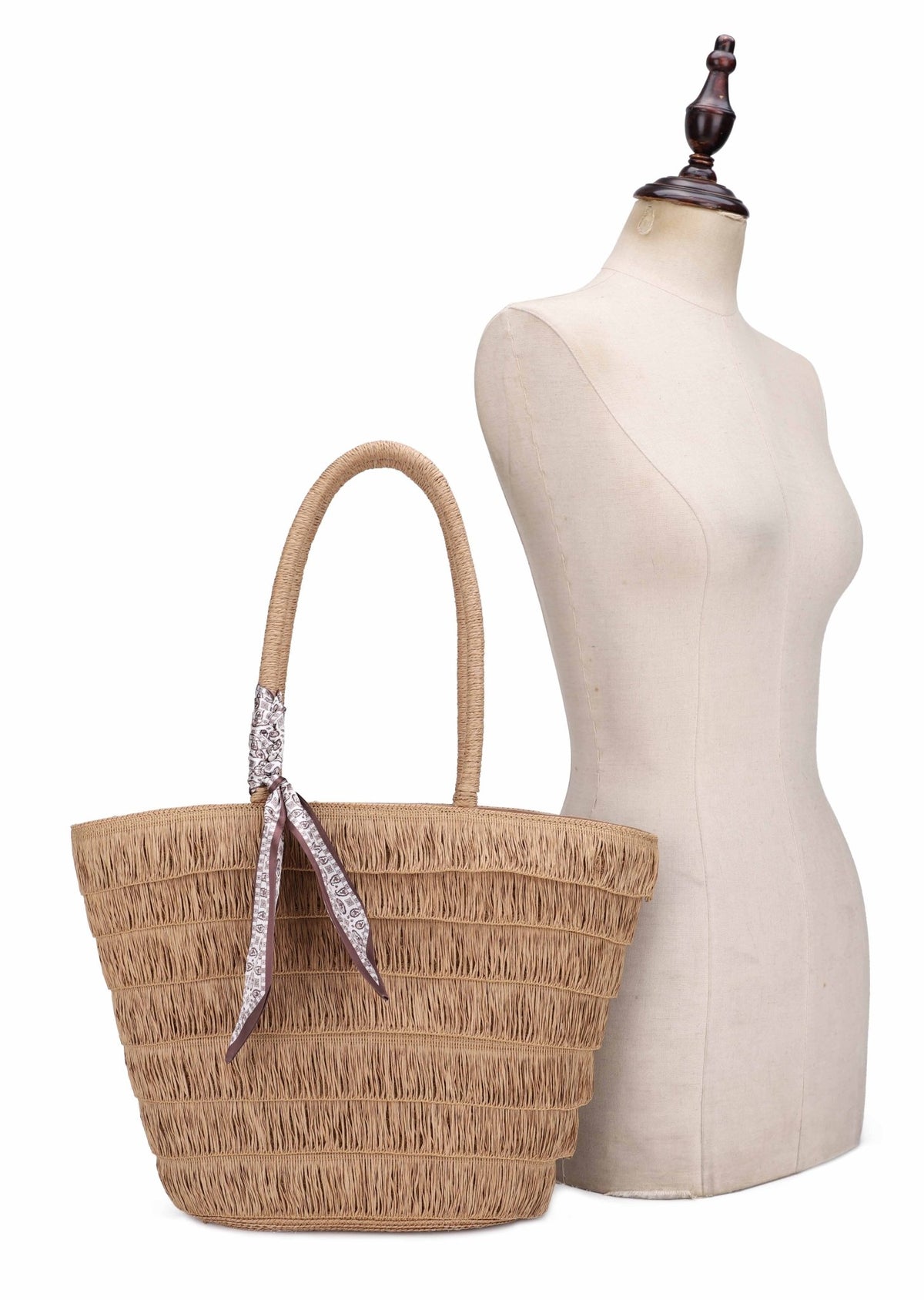 EJ60444 Hayden Straw Tote With Scarf - MiMi Wholesale