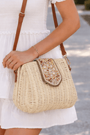 EJ60445 Straw Crossbody Bag With Beaded Buckle - MiMi Wholesale