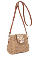 EJ60445 Straw Crossbody Bag With Beaded Buckle - MiMi Wholesale