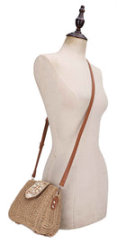 EJ60445 Straw Crossbody Bag With Beaded Buckle - MiMi Wholesale