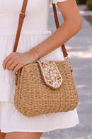 EJ60445 Straw Crossbody Bag With Beaded Buckle - MiMi Wholesale