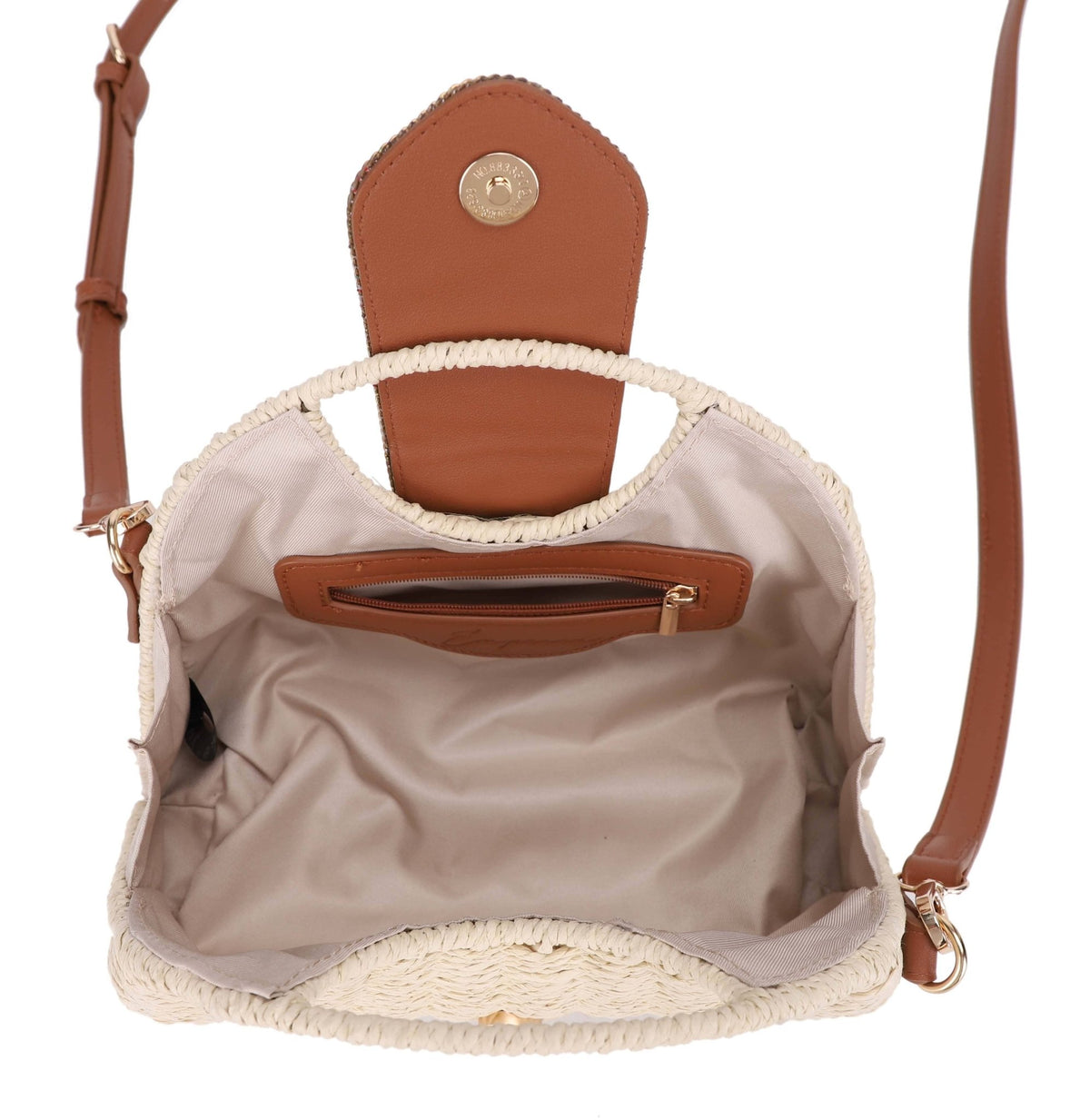 EJ60446 Lia Straw Crossbody Bag With Beaded Buckle - MiMi Wholesale
