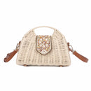 EJ60446 Lia Straw Crossbody Bag With Beaded Buckle - MiMi Wholesale