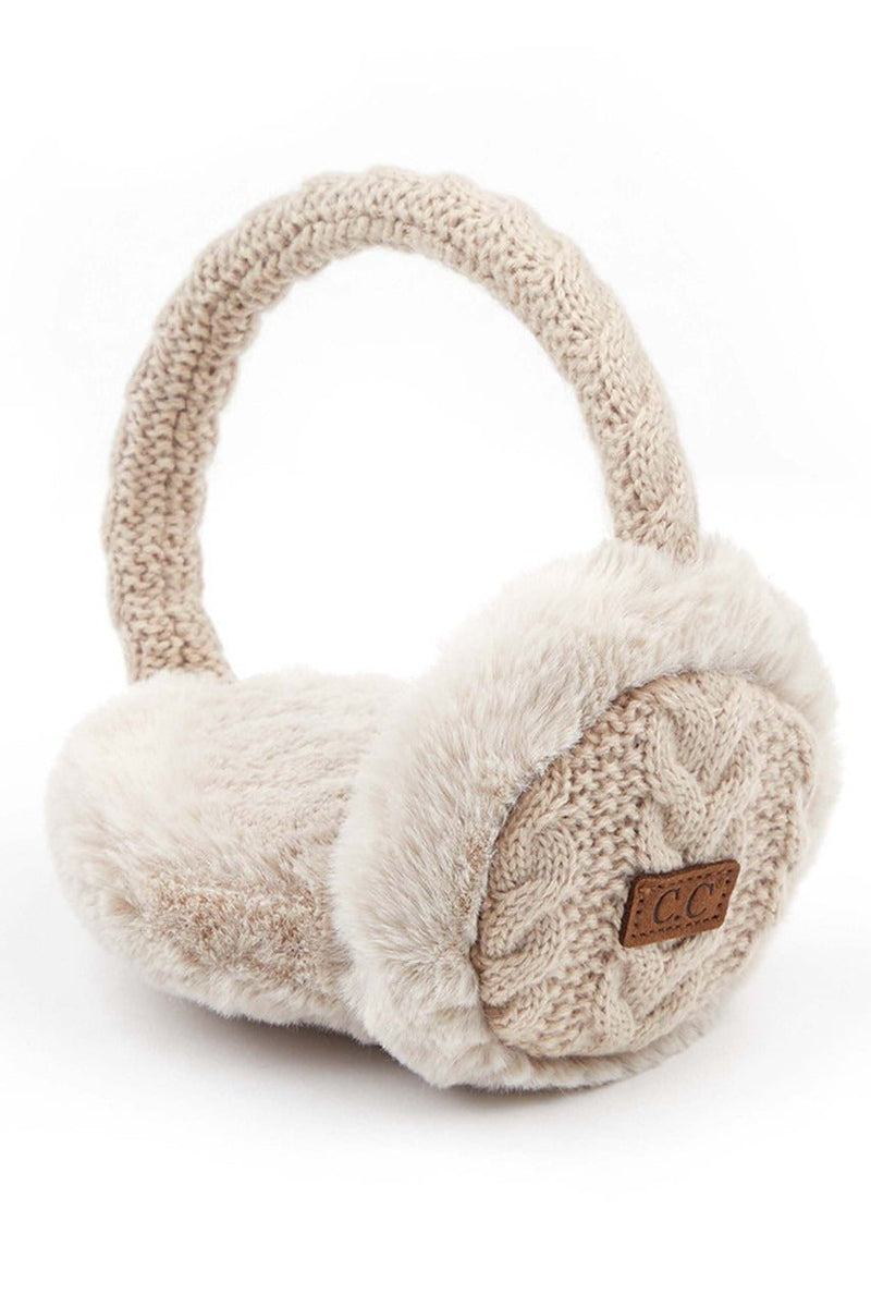 EM3661 Cable Knit Furry Earmuffs - MiMi Wholesale