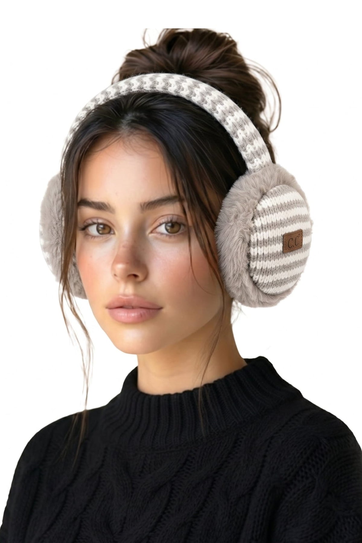 EMC0136 Mila Striped Faux Fur Earmuffs - MiMi Wholesale