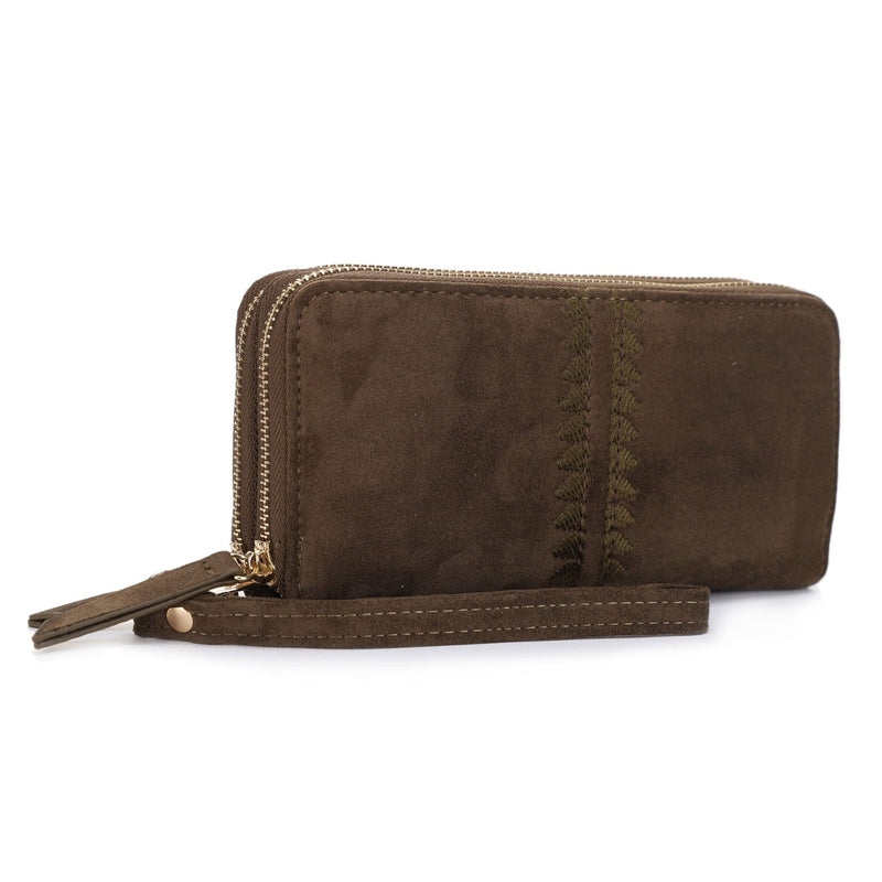 ES60164SU Sherrie Suede Double Zipper Wallet - MiMi Wholesale
