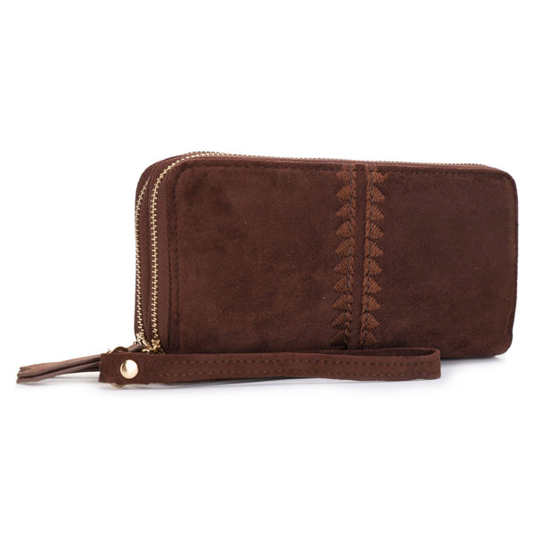 ES60164SU Sherrie Suede Double Zipper Wallet - MiMi Wholesale