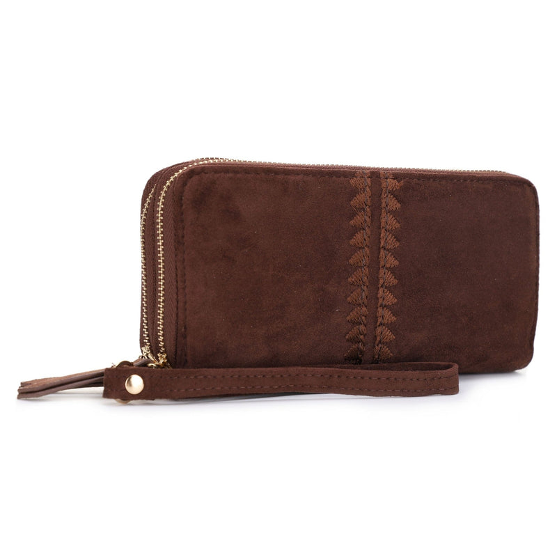 ES60164SU Sherrie Suede Double Zipper Wallet - MiMi Wholesale