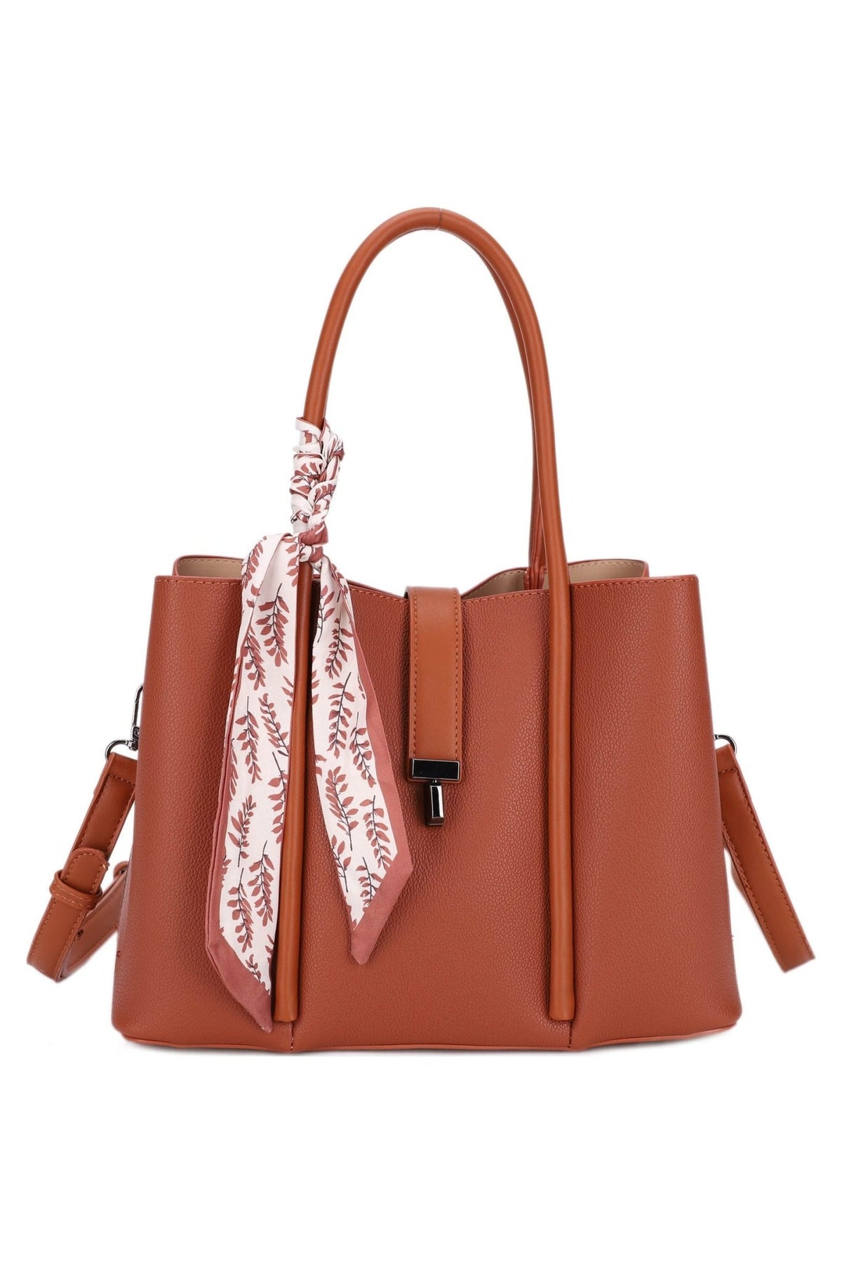 ES60429-6 Elena Structured Satchel with Scarf - MiMi Wholesale
