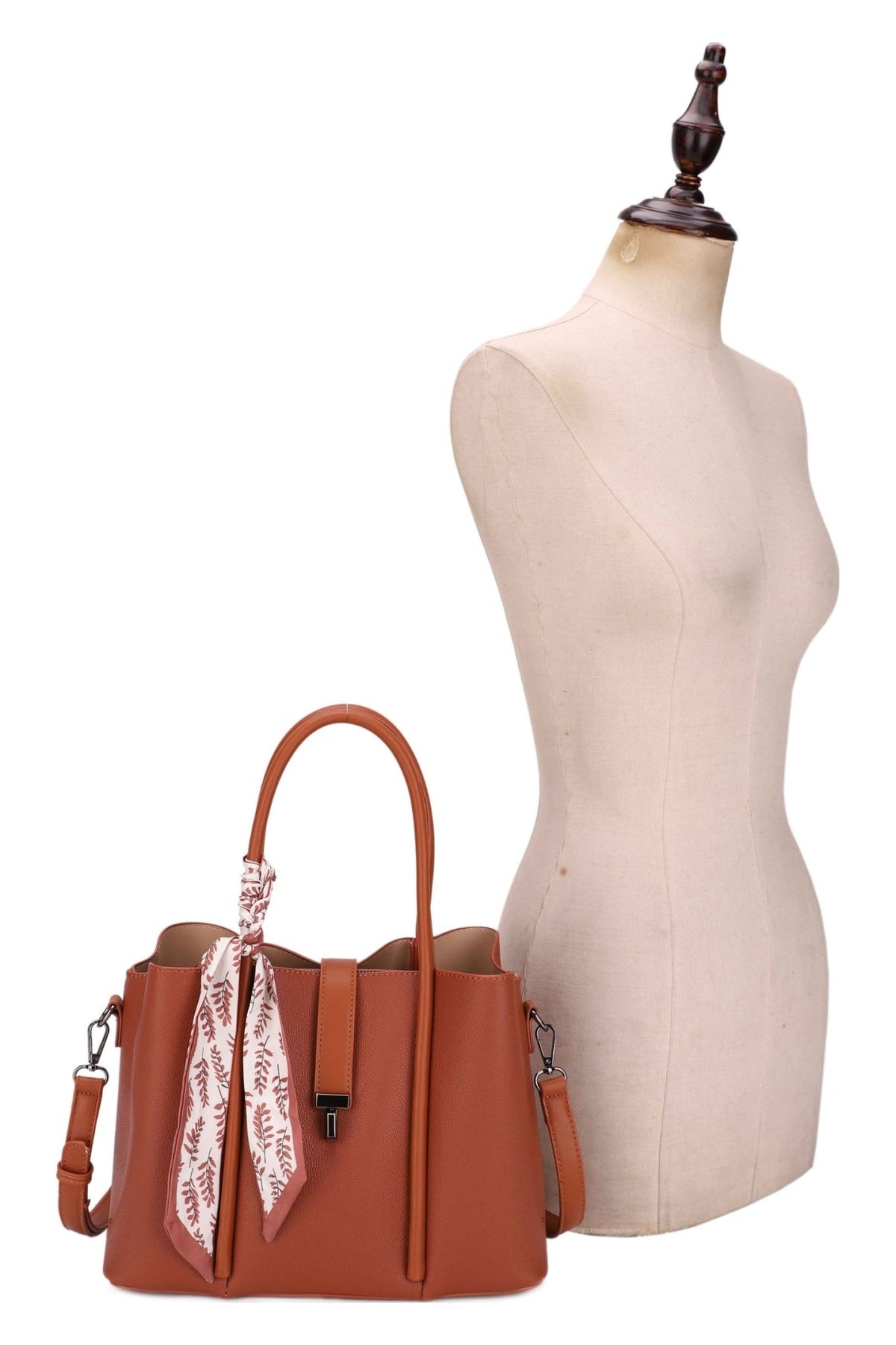 ES60429-6 Elena Structured Satchel with Scarf - MiMi Wholesale