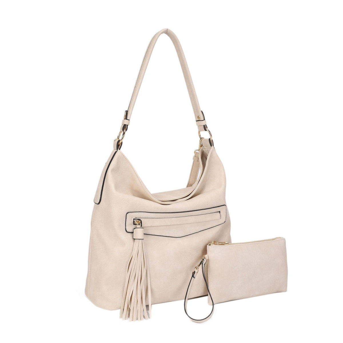 FC20495 Eliza Front Tassel Pocket 2 in 1 Hobo Shoulder Bag Set - MiMi Wholesale