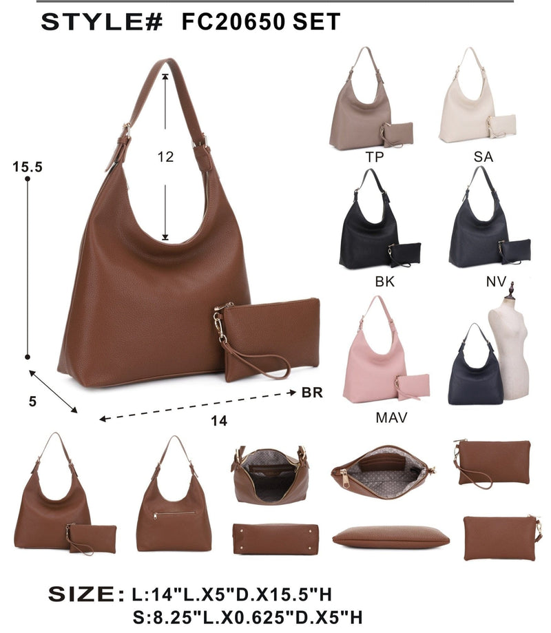 FC20650 Triangular 2 in 1 Hobo Bag Set - MiMi Wholesale