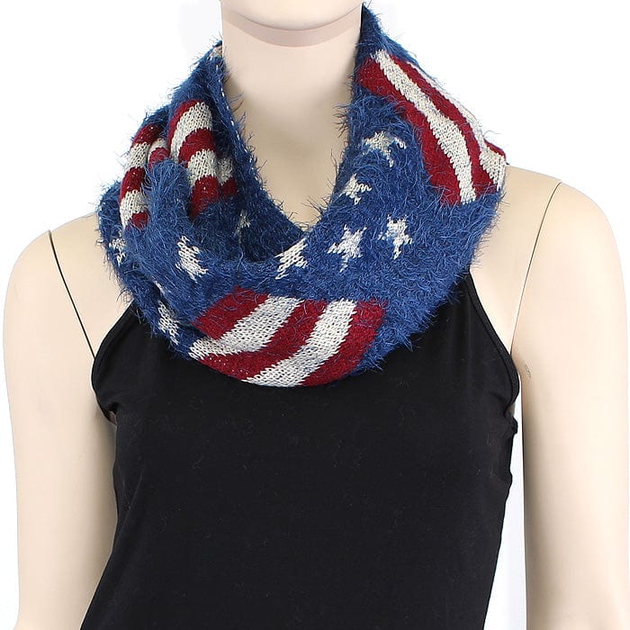 FN20111 Fuzzy American Flag Infinity Scarf - MiMi Wholesale