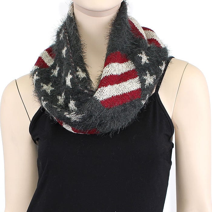 FN20111 Fuzzy American Flag Infinity Scarf - MiMi Wholesale