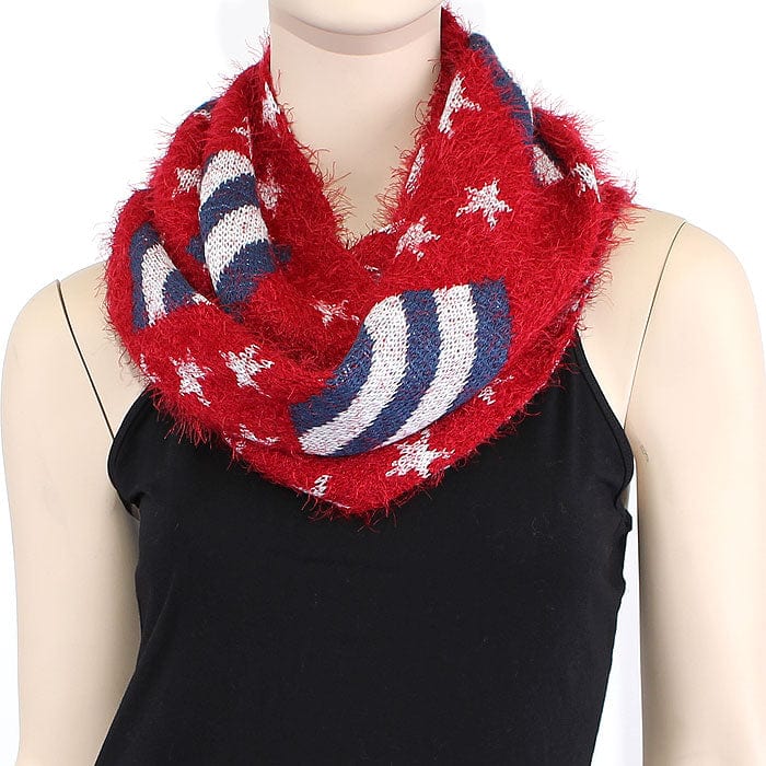 FN20111 Fuzzy American Flag Infinity Scarf - MiMi Wholesale