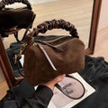 GMS0095 Faux Suede Ruched Handle Crossbody/Satchel Bag - MiMi Wholesale